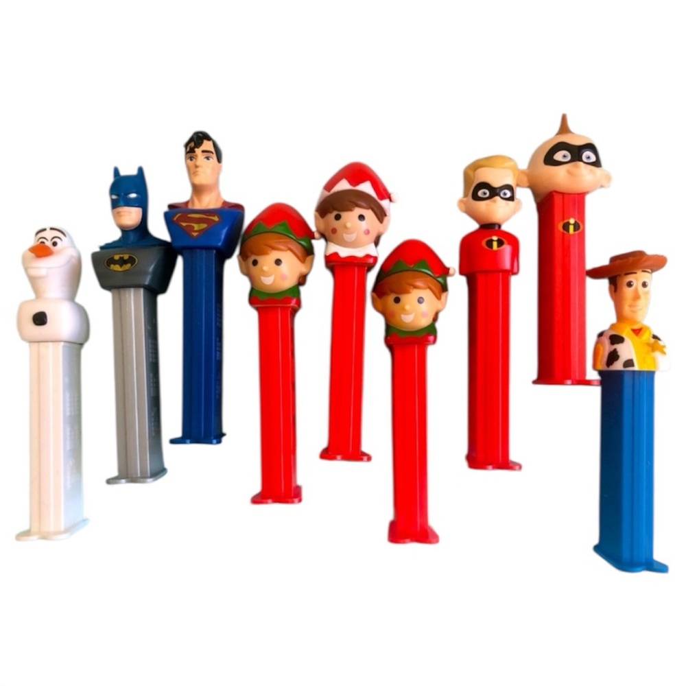 Pez Dispensers Assorted Lot of 9 - Elves, Olaf, Batman, Superman, Incredibles…..